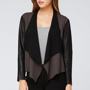 Stella & Jamie Rio Leather Waterfall Draped Open Front Crochet Jacket L